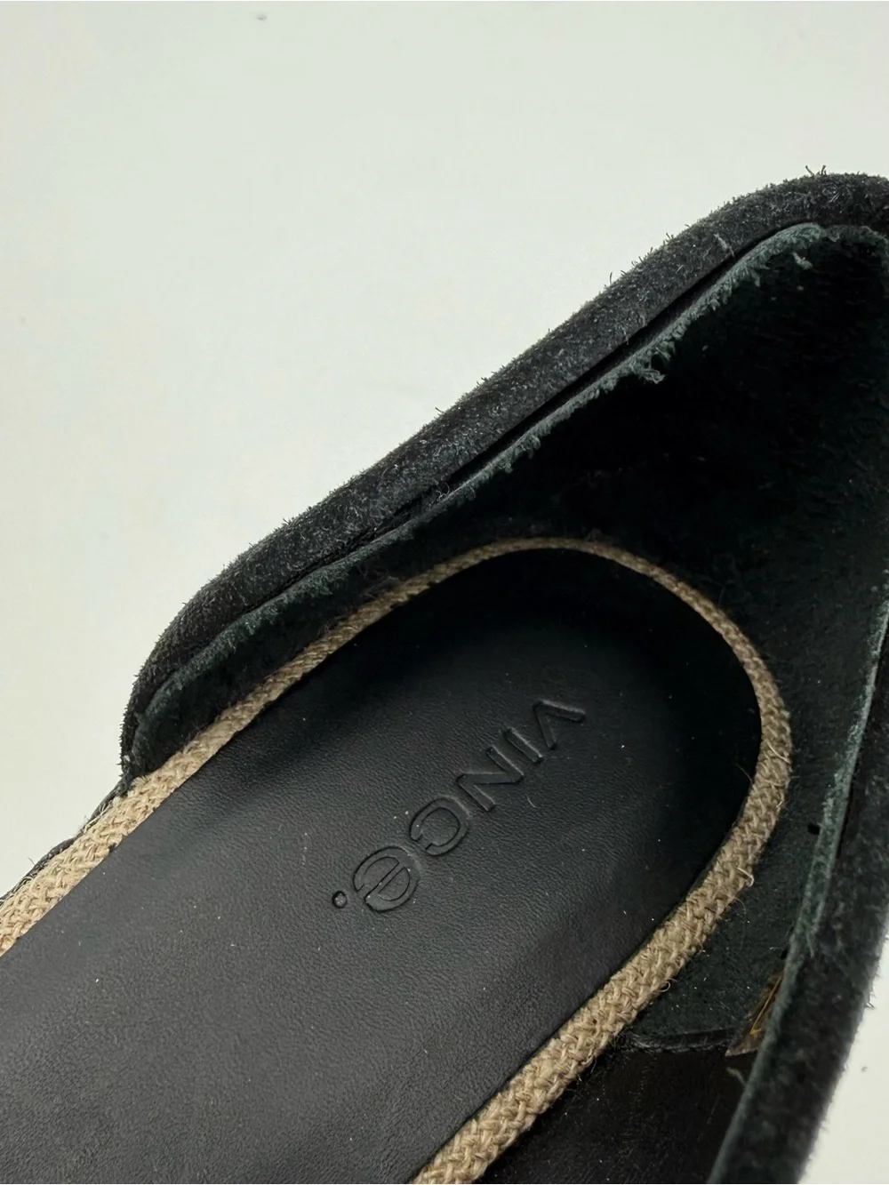 Vince Black Espadrille Wedges Suede Peep Toe Size 7.5M Designer Sonora Cutout